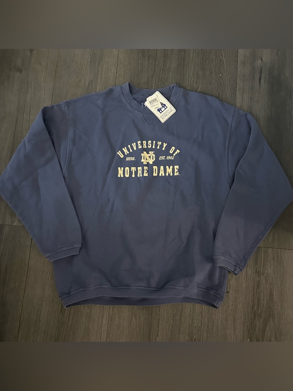 NWT VINTAGE University of Notre Dame Navy Screen Fleece Crewneck Sweatshirt